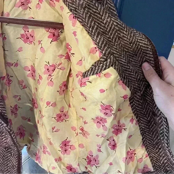 A&F Wool Cropped Jacket Brown Herringbone  wool blazer silk interior large work - Picture 3 of 10